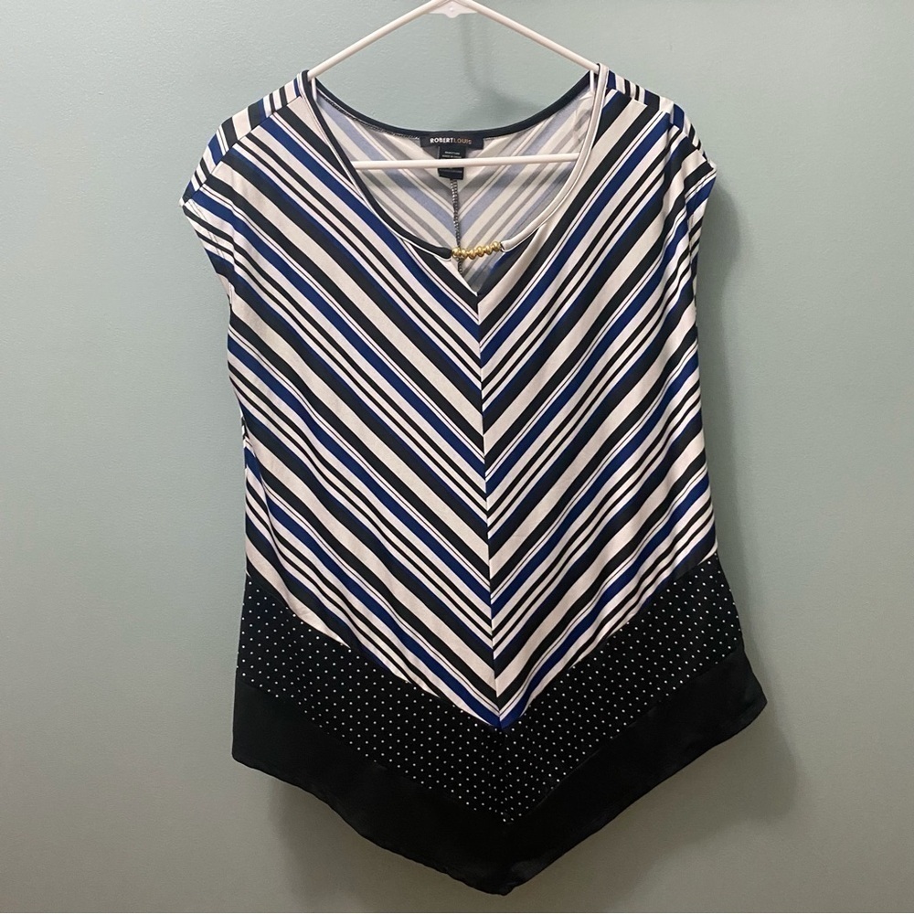 Robert Louise medium top stripes black blue white beads